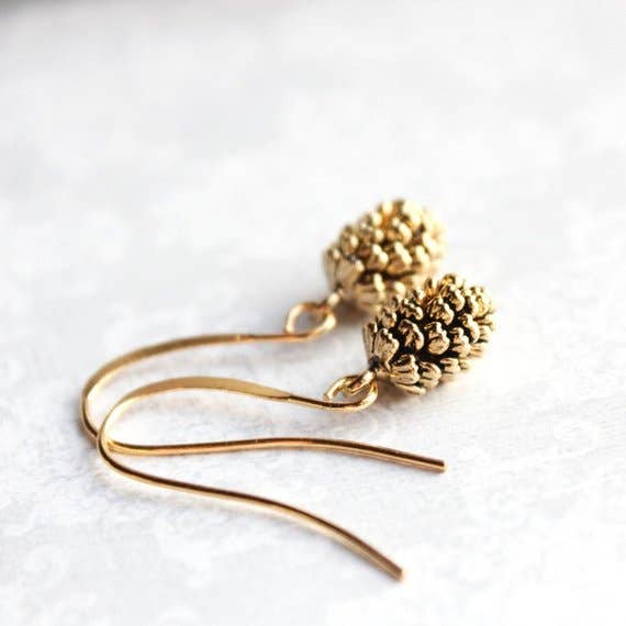 A Pocket of Posies - A Little Pine Cone Drop Earring - Rustic Gold