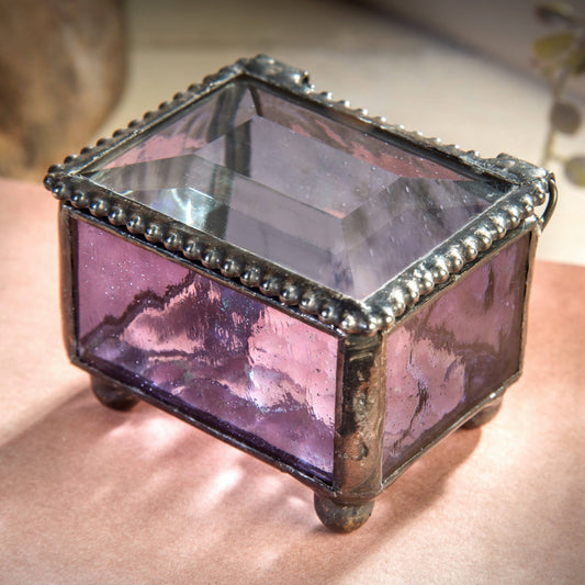 J Devlin Glass Art & Bert Anderson Collection - Small Stained Glass Ring Box J Devlin Box 325 Series: Purple
