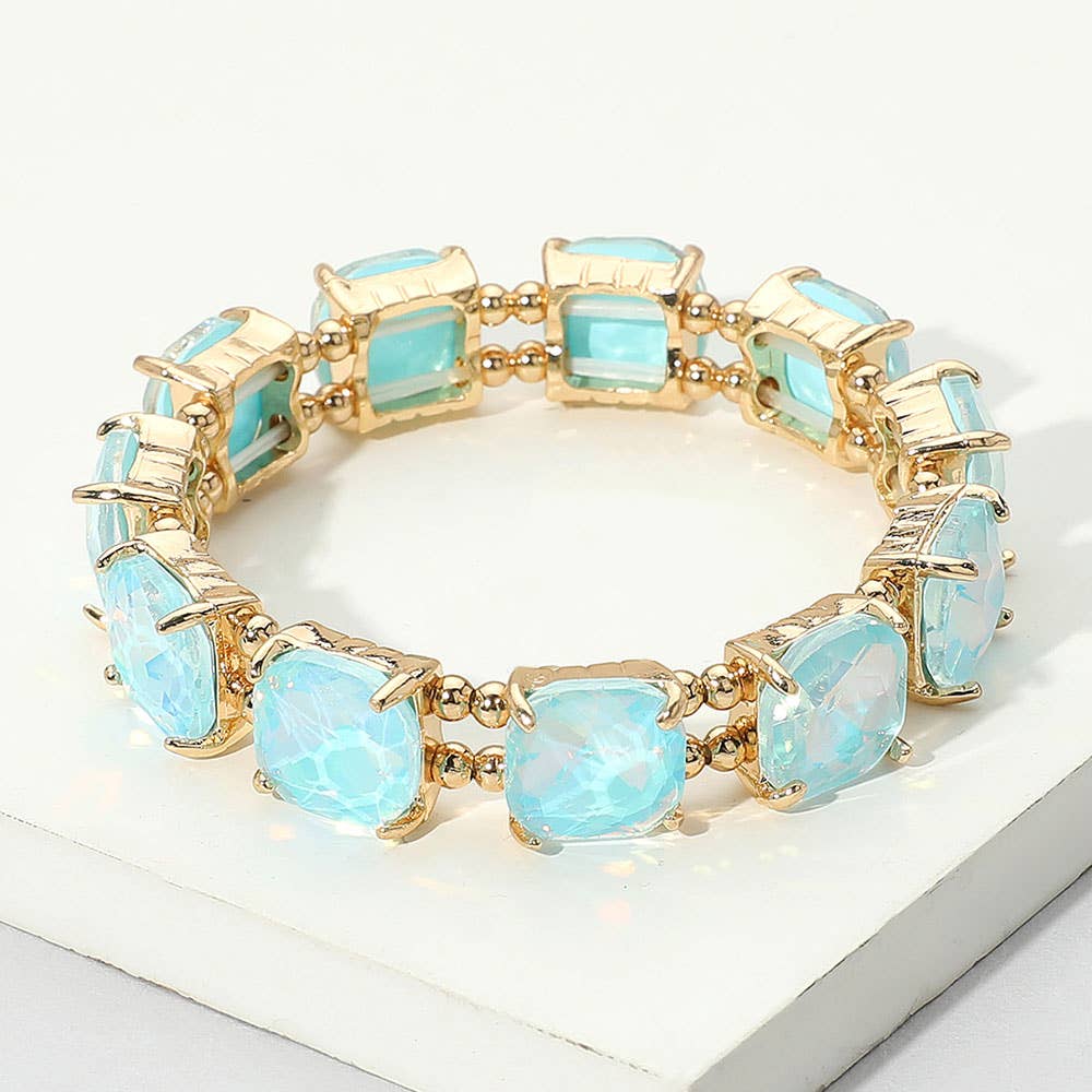 Sensibling Corp. - Cushion Square Stone Stretch Evening Bracelet: GOLD CLEAR