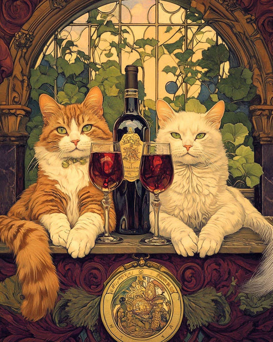 Mowbi - Love of Wine - Cat and Kitten Wall Art Prints -  8"x10" Artwork for 11"x14" Frame
