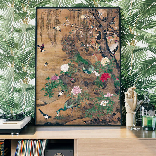 Ink & Drop - Birds and flowers vintage painting by Yin Hong: 11 ¾ x 15 ¾ in | 30x40 cm / Matte