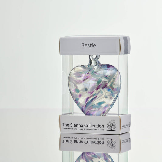 Sienna Glass - 8cm Friendship Heart - Bestie - Pearl