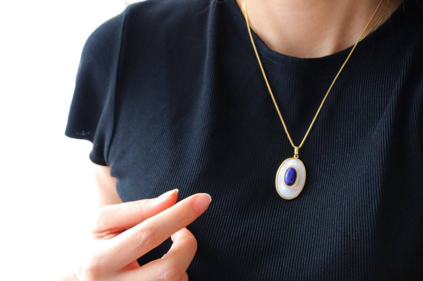Cici’De Jewelry Amsterdam - Royal Blue Lapis Lazuli MOP Large oval pendant-Pendant Only