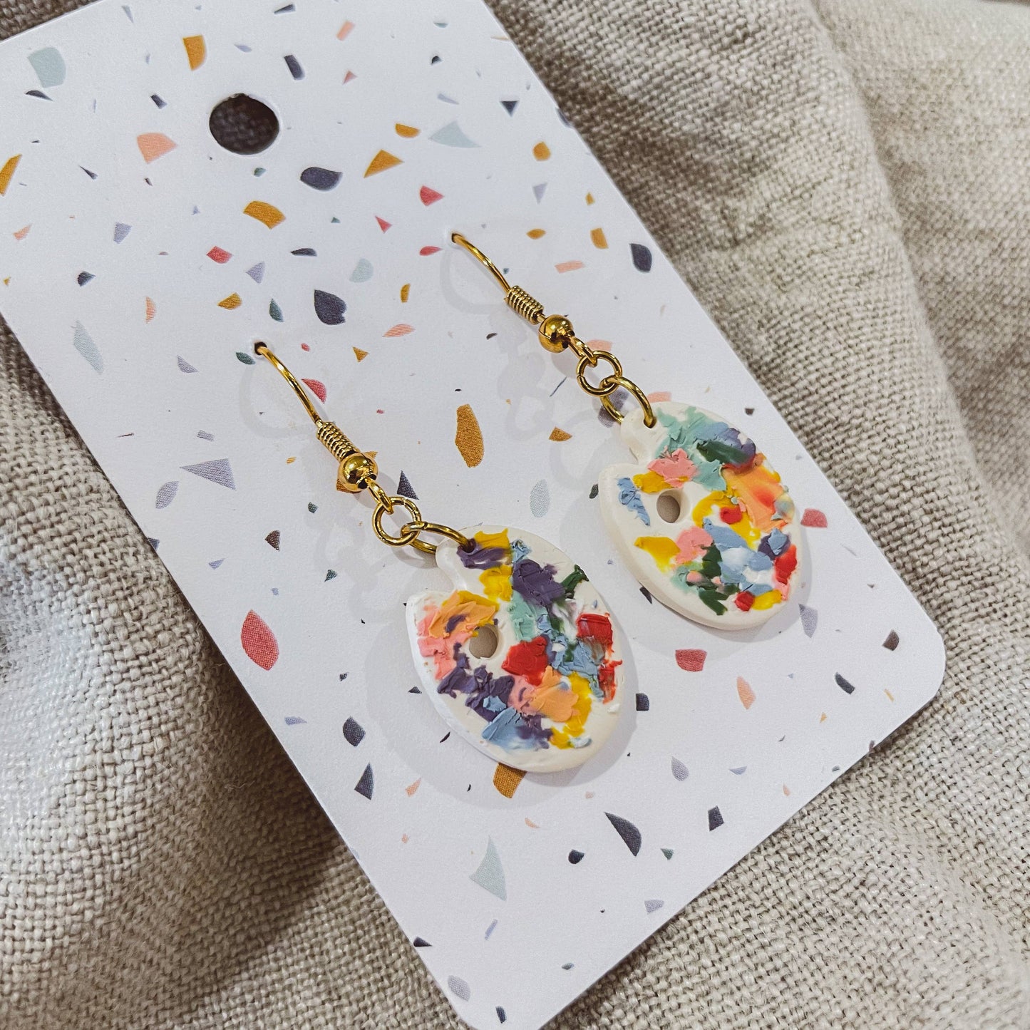Sydni Carlson Art - Artist Messy Paint Palette Earrings: Speckled White