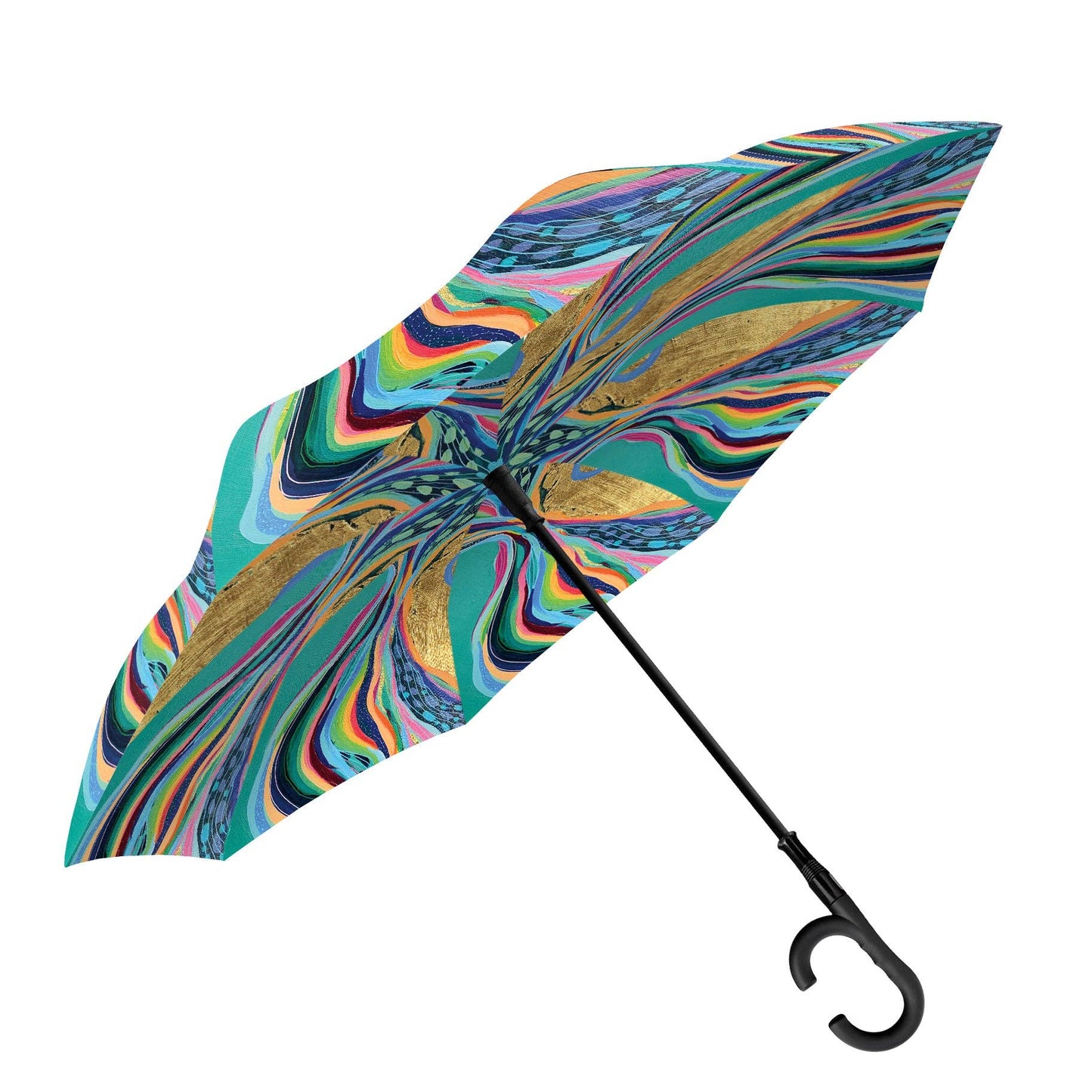 RainCaper - EttaVee "Rainbow Riviera 1" Reverse Inverted Umbrella – Hands-Free, Windproof Design