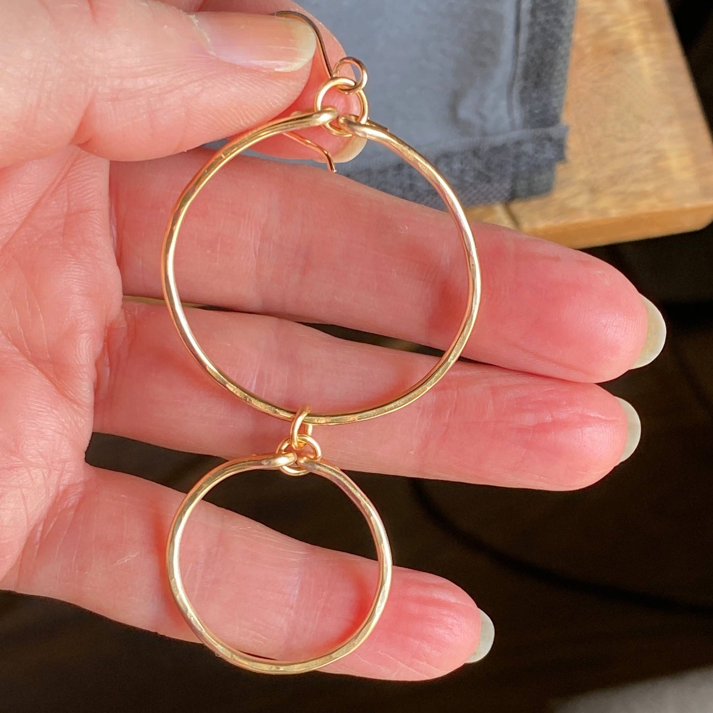 Marble Designs Jewelry - Gold Hammered Double Hoop Earrings