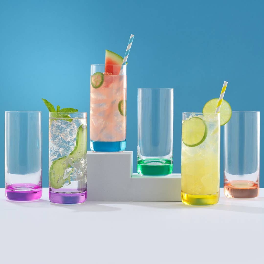 JoyJolt - JoyJolt Hue Colored Highball Drinking Glasses - Set of 6