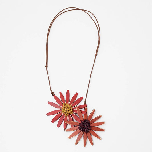 Sylca Designs - Orange Amaya Double Flower Statement Necklace