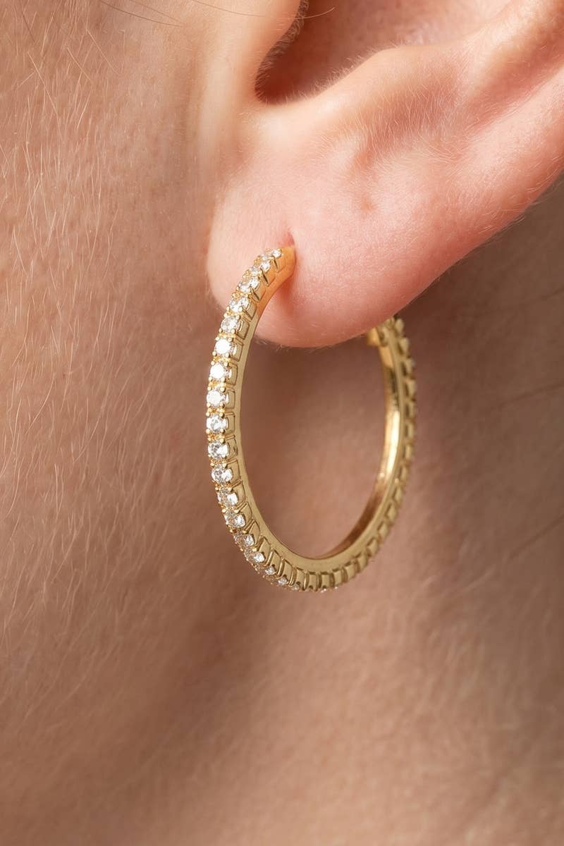 The Looks by Fame Accessories - 14K Gold Dipped Cz Inside Out Hoop Earrings: GD