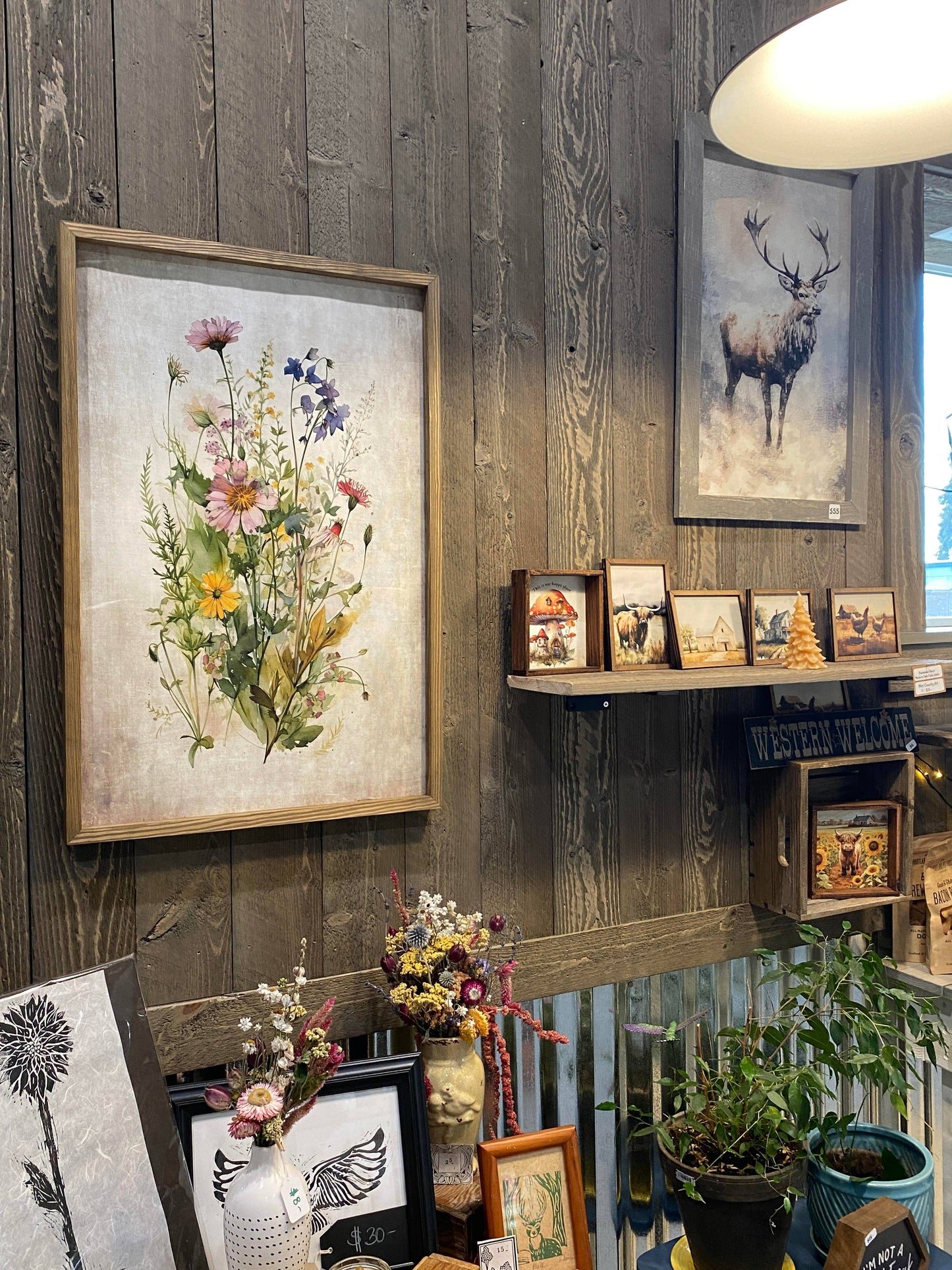 Hangout Home - Gathered Wildflowers - Framed Flower Canvas Art - Farmhouse: 24x36" Extra Large Canvas Art with Thick Wood Frame