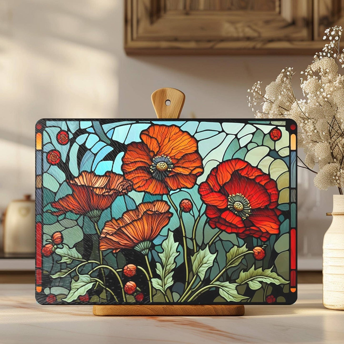 Fernville Creations - Floral Tempered Glass Cutting/Serving/Charcuterie Board: 12x15 Inch