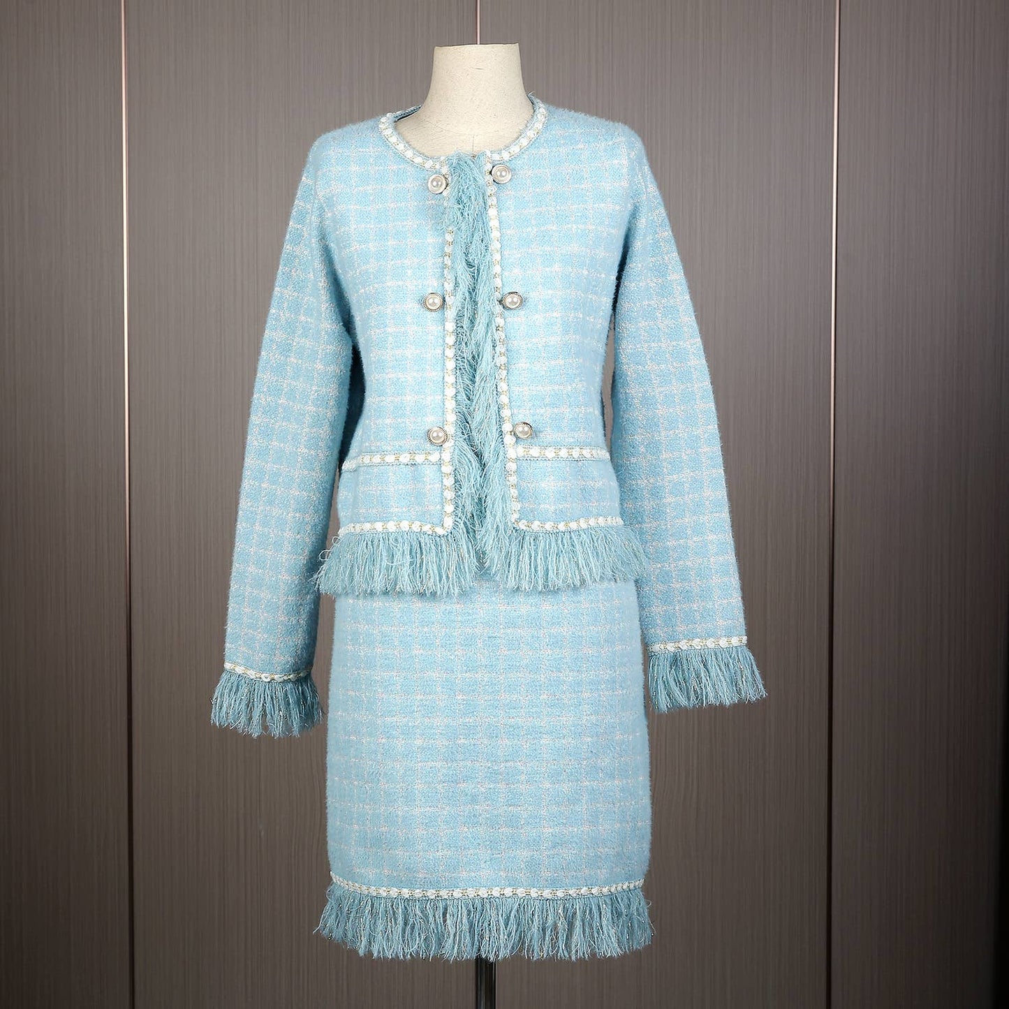 PEACH ACCESSORIES - SD194 Matching set soft cardigan and skirt in Blue