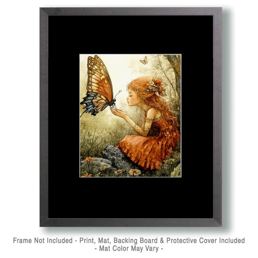 Mowbi - Fairy Butterfly Secret - Fairies Wall Art Prints – 8″x10″ Artwork for 11″x14″ Frame