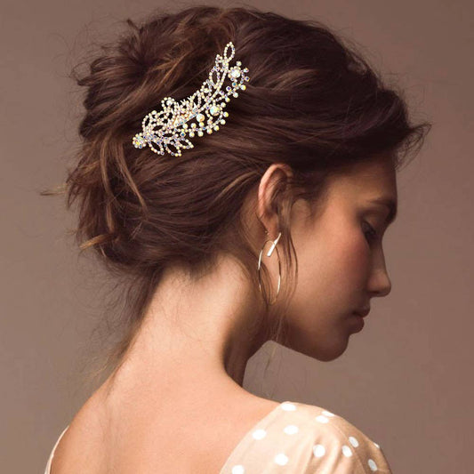 Sensibling Corp. - Round Stone Cluster Embellished Rhinestone Paved Hair Comb: AB,Gold