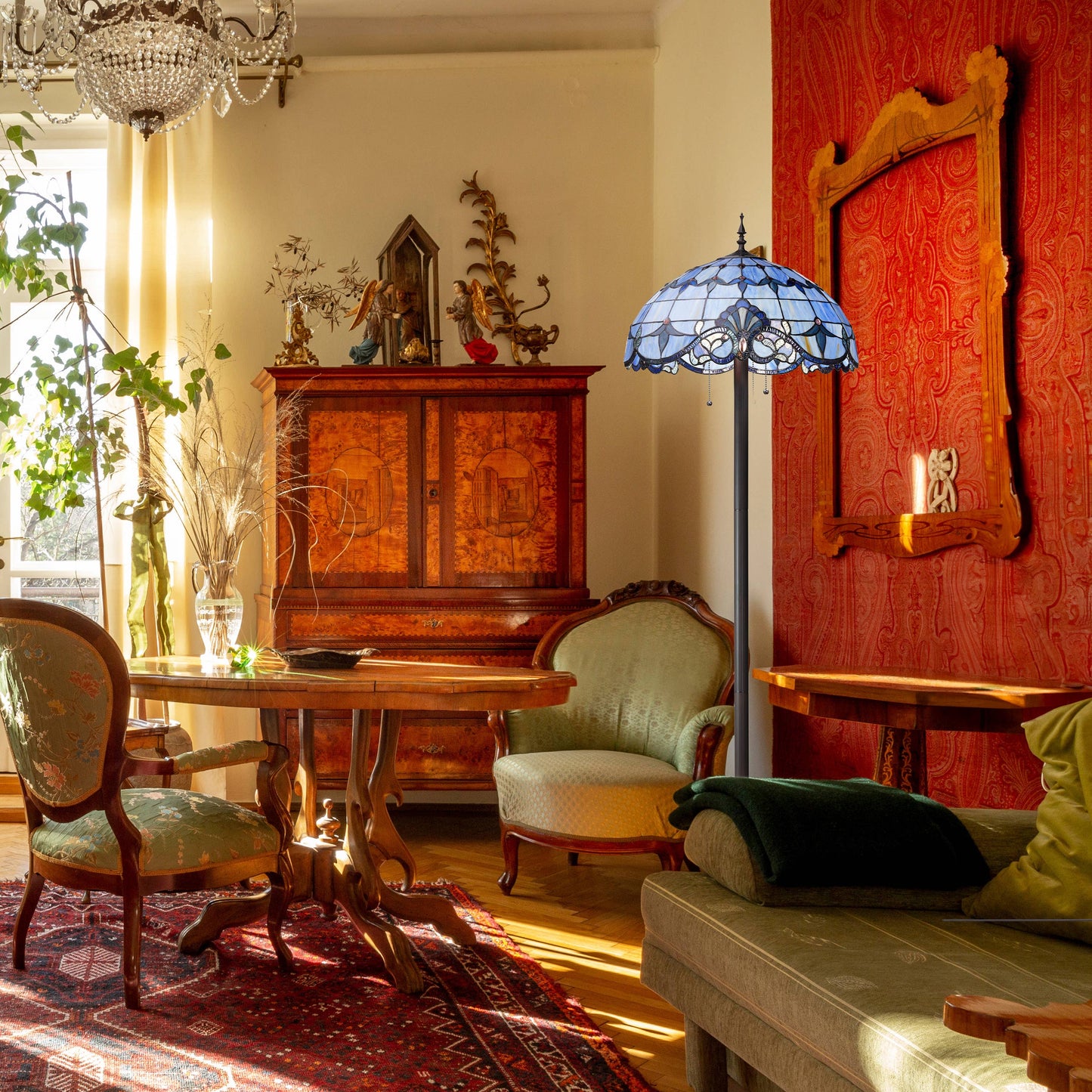 River of Goods - 64"H Allistar Stained Glass Bowl Candlestick Floor Lamp