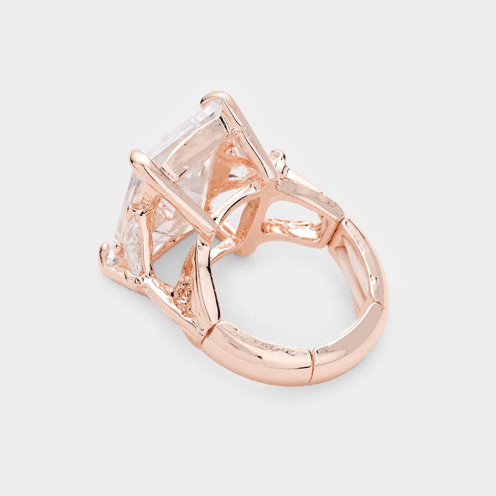 Sensibling Corp. - Rectangle Crystal Stretch Ring: Green