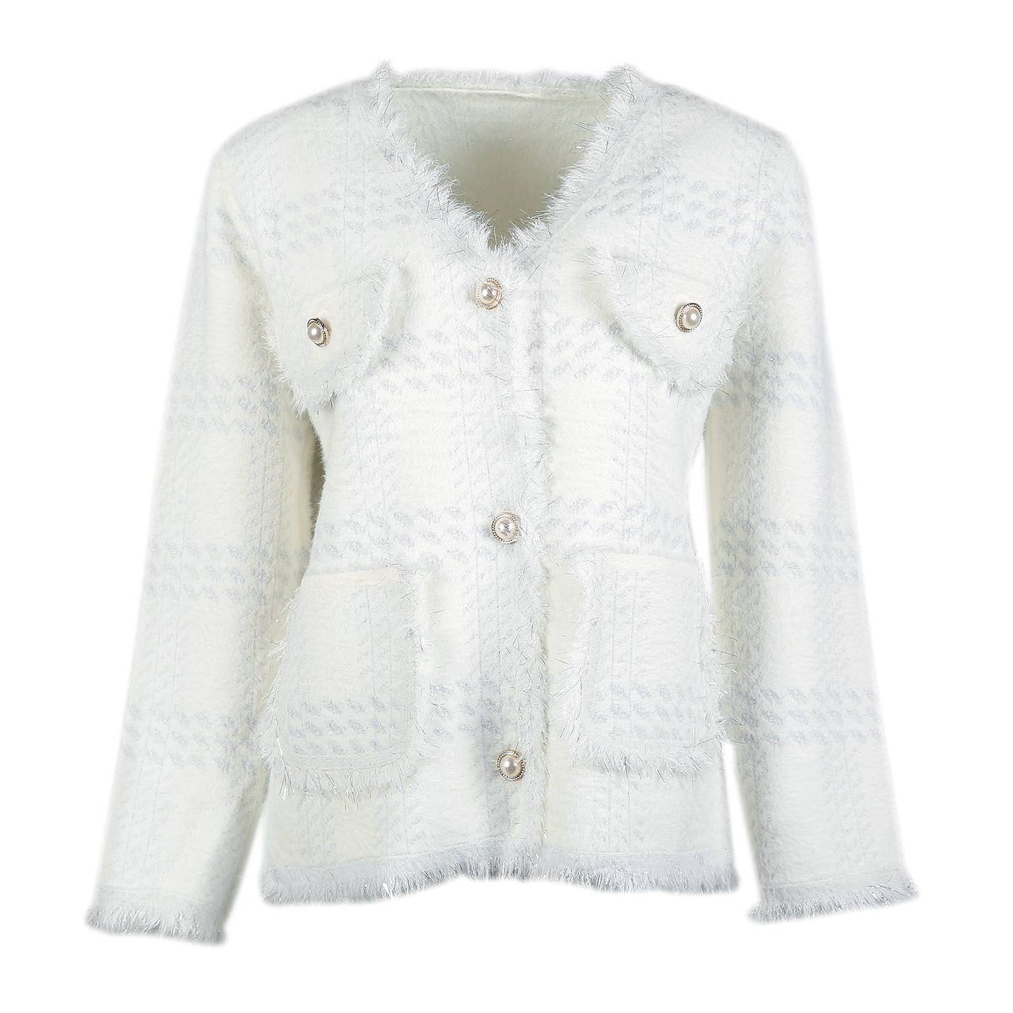 PEACH ACCESSORIES - SD190 Soft cardigan with Shinny Silver details: Ivory