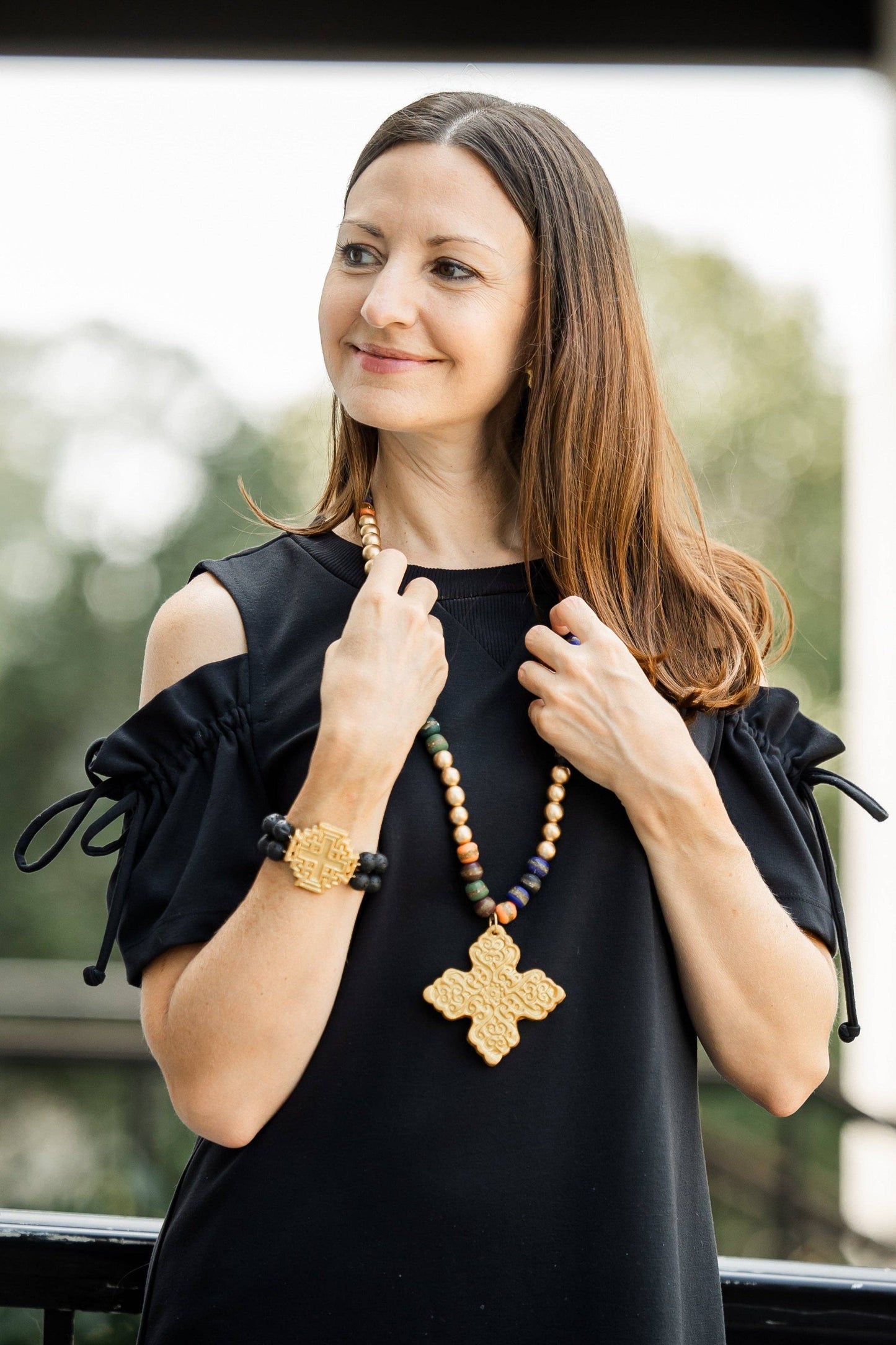 Hidden Truth Jewelry - Black Lava with Jerusalem Cross