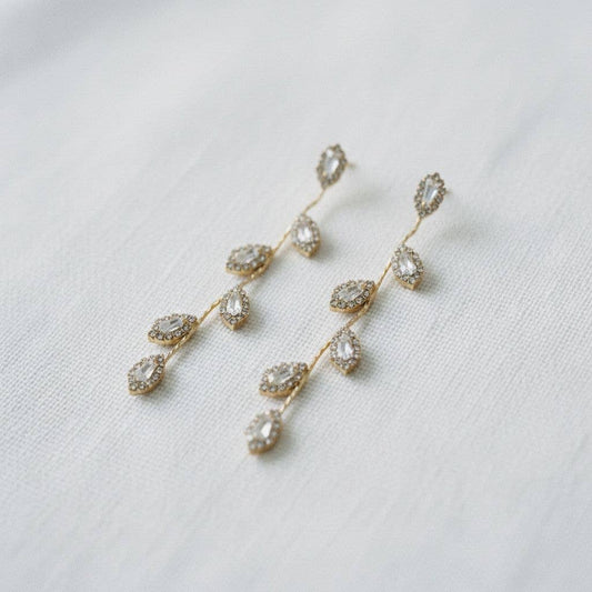 Ellemadera - Elegant Long Leaf Dangle Earrings