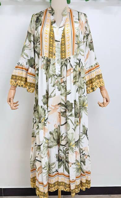 LOOWIE - SVTO One Size Tropical Olive Floral Maxi Dress LOOWIE