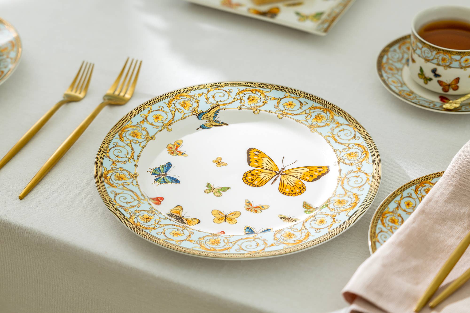 Grace Teaware - Butterflies with Blue Ornament Fine Porcelain Dessert Plate - Thumbnail 3