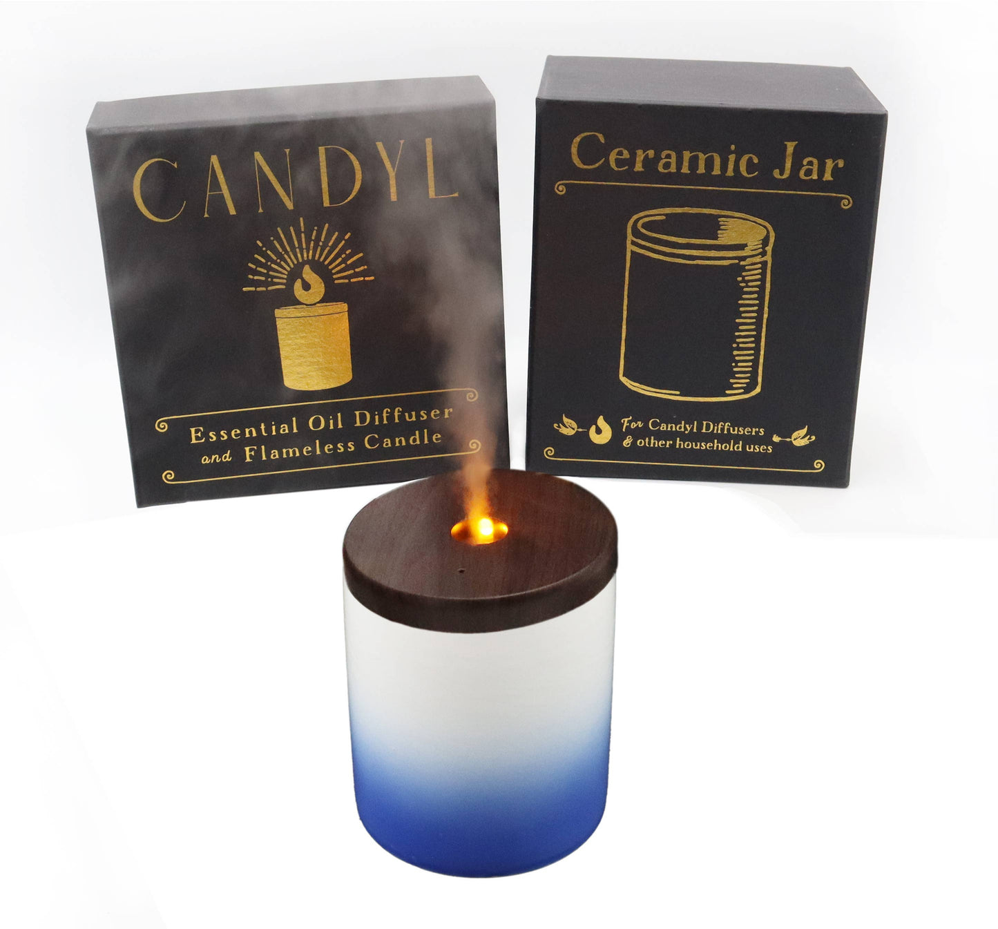 Candyl - Candyl Candle Diffuser with Rechargeable Battery: Blue-Grey Stone Jar, Light Wood Top