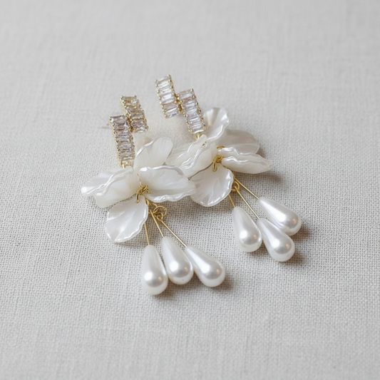 camilla dovey - White Floral Pearl Drop Earrings