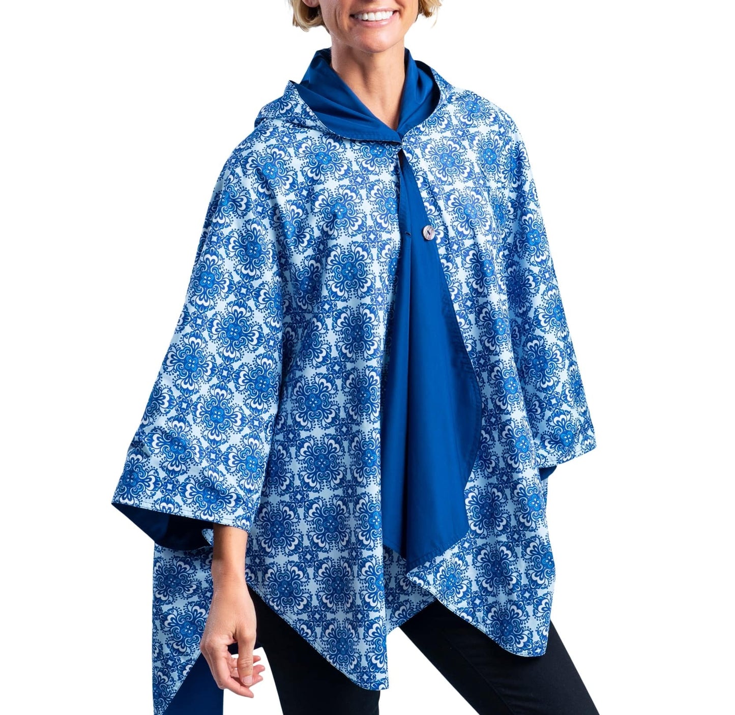 RainCaper - Navy with China Blue Rain Travel Cape