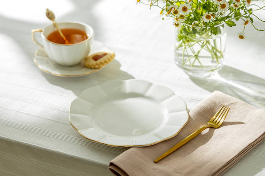 Grace Teaware - White Gold Scallop 8" Fine Porcelain Dessert Plate