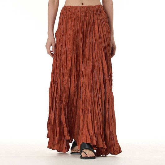 UZ Wholesale Store - Solid Color Draped Ruched Skirt: ORANGE / FREE SIZE