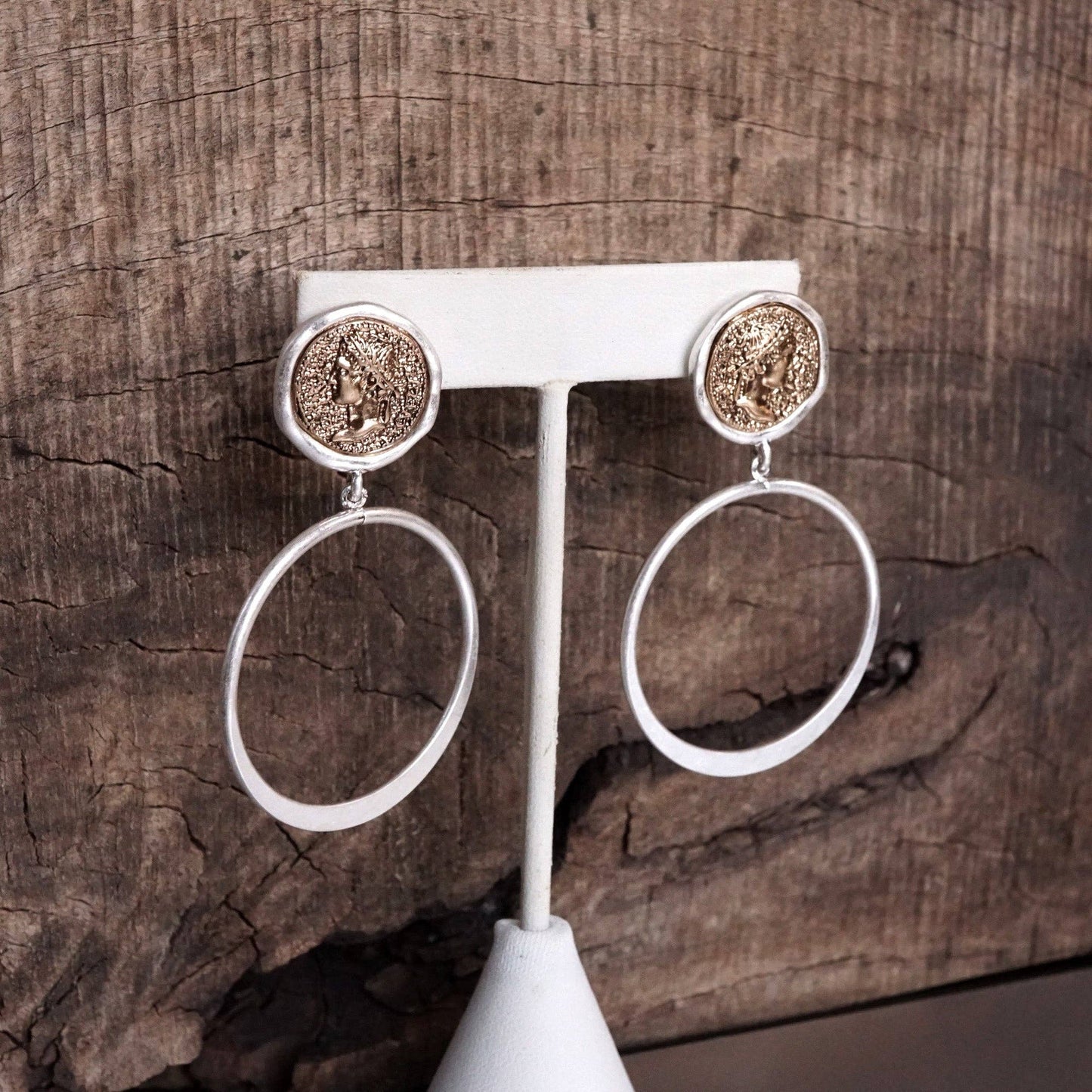 PennyLine inc - Boho Coin and Hoop Earrings – Silver & Gold Tone: Worn Silver Tone