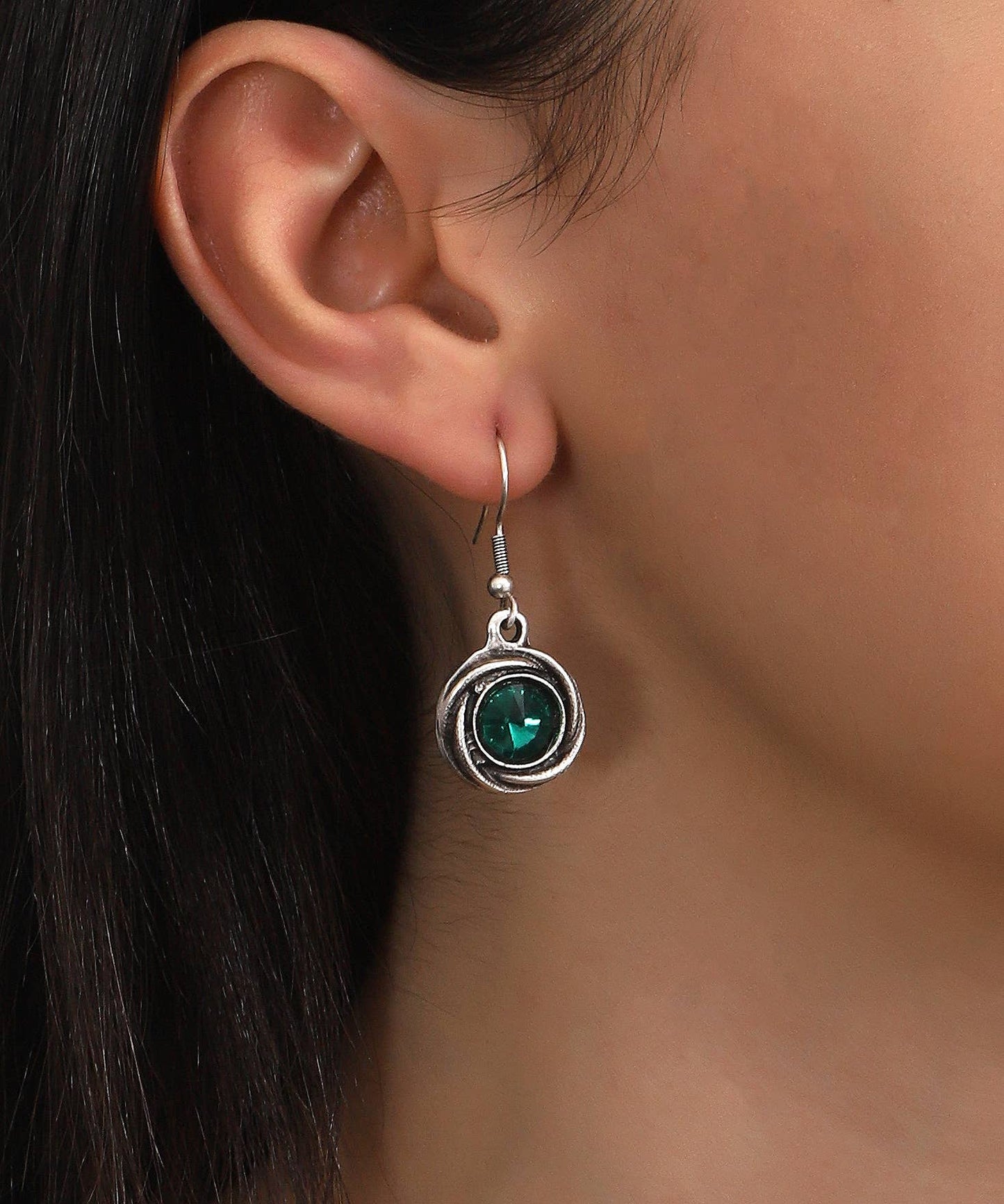 AVENS - Silver Plated Dangle Earrings & Ring Set: Red / Earrings & Ring Set / Crystal Glass Stone