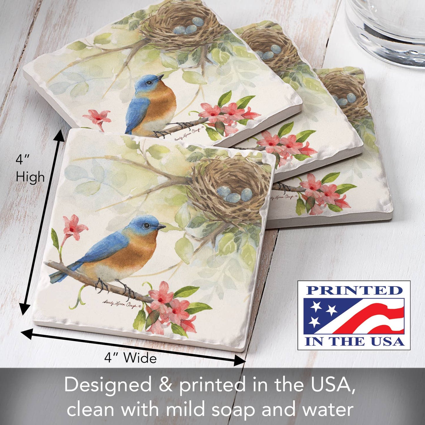 CounterArt/Highland Home/Thirstystone - Birdsong-Bluebird Absorbent Tumbled Tile Coaster 4pk