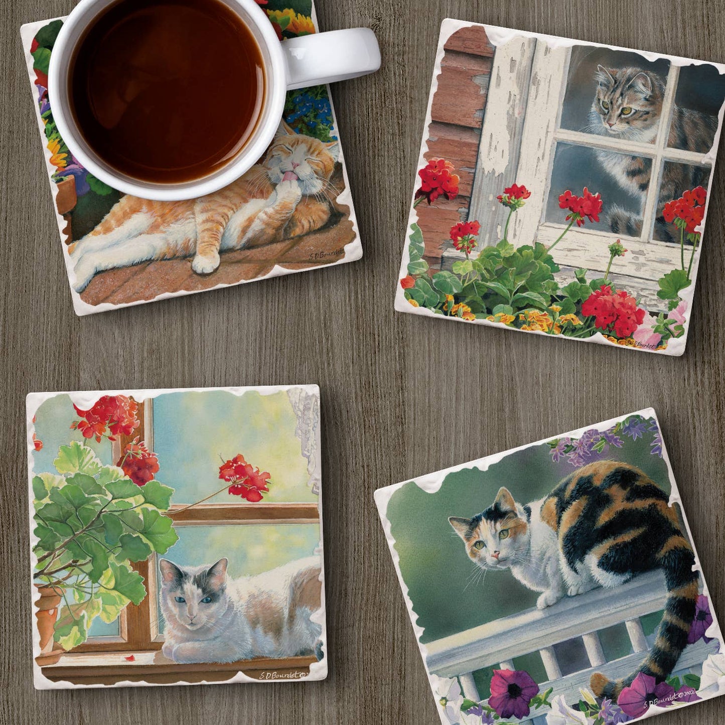 CounterArt/Highland Home/Thirstystone - A Lazy Day Assorted Image Tumbled Tile Coaster 4 Pack