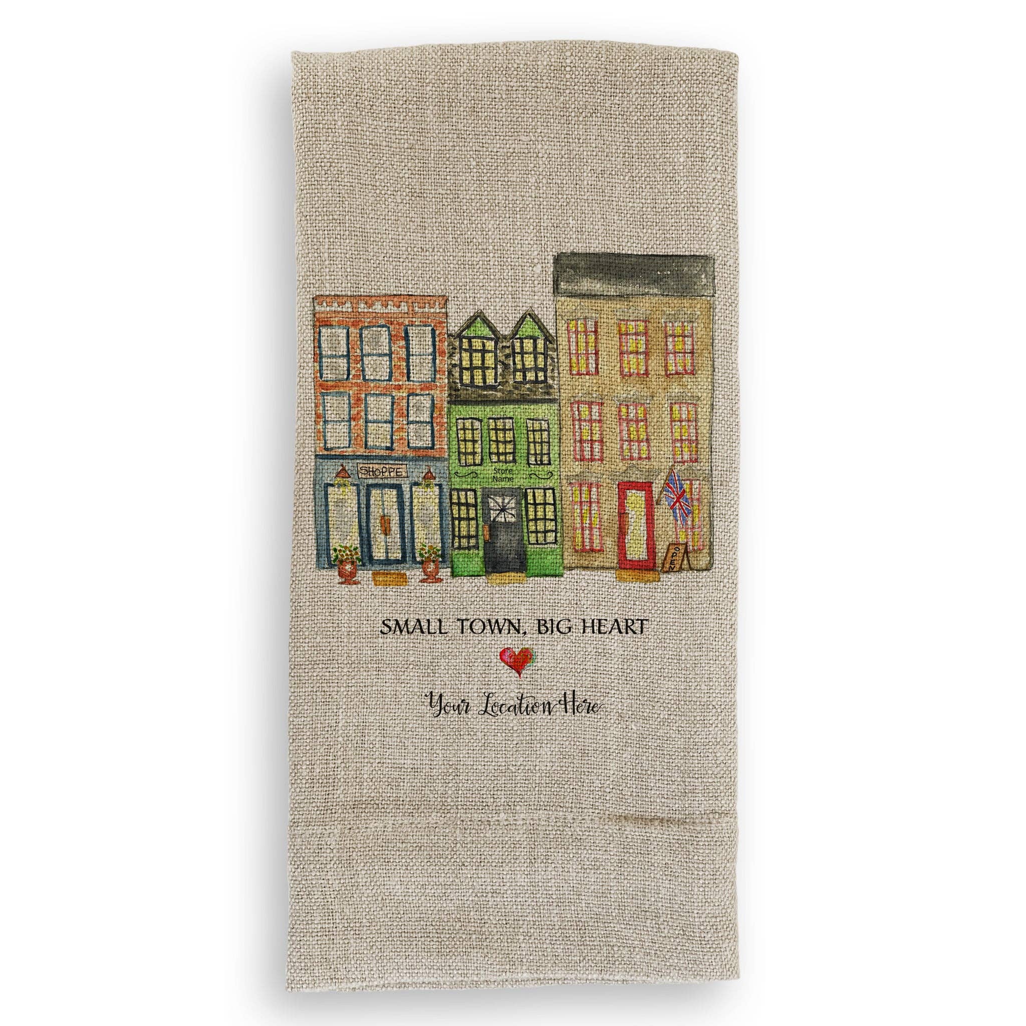 French Graffiti Small Town Big Heart with Location United Kingdom Guest Towel - Thumbnail 3