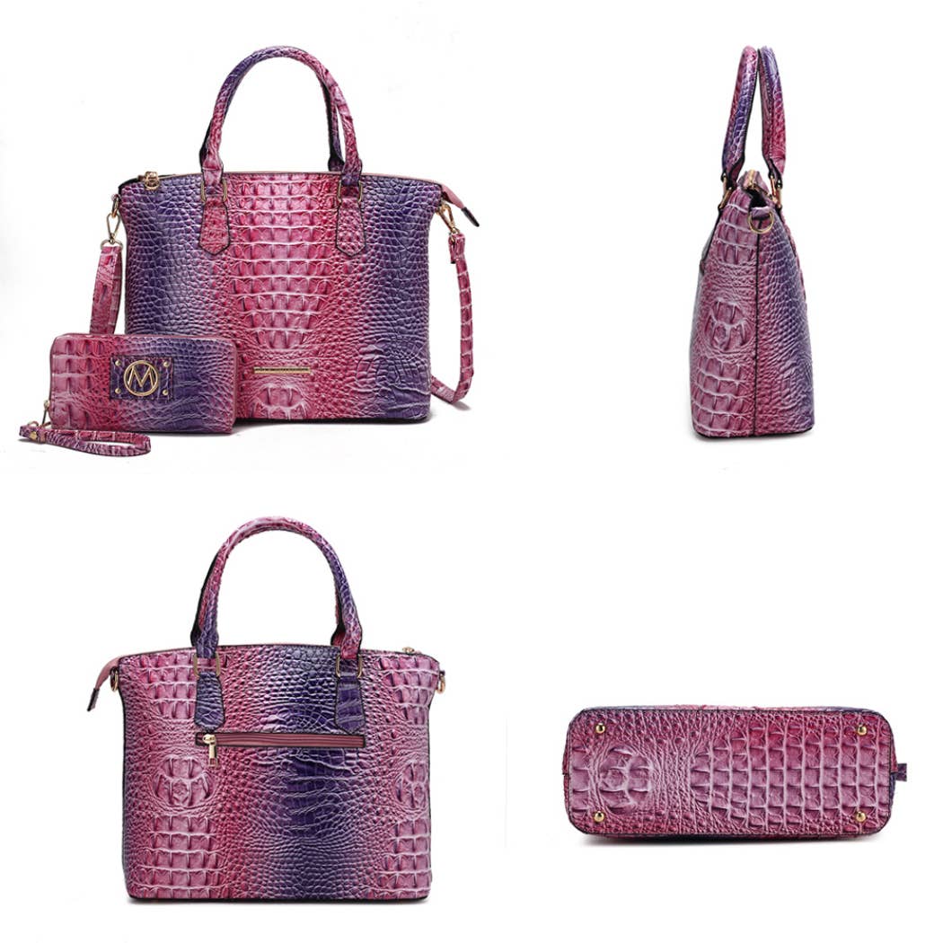 MKF Collection - Frankie Gradient Rainbow Faux Crocodile-Embossed with wallet: Turquoise