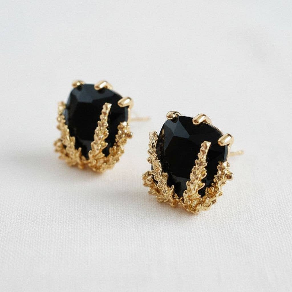 Ellemadera - Geometric Black Gold Drop Earrings