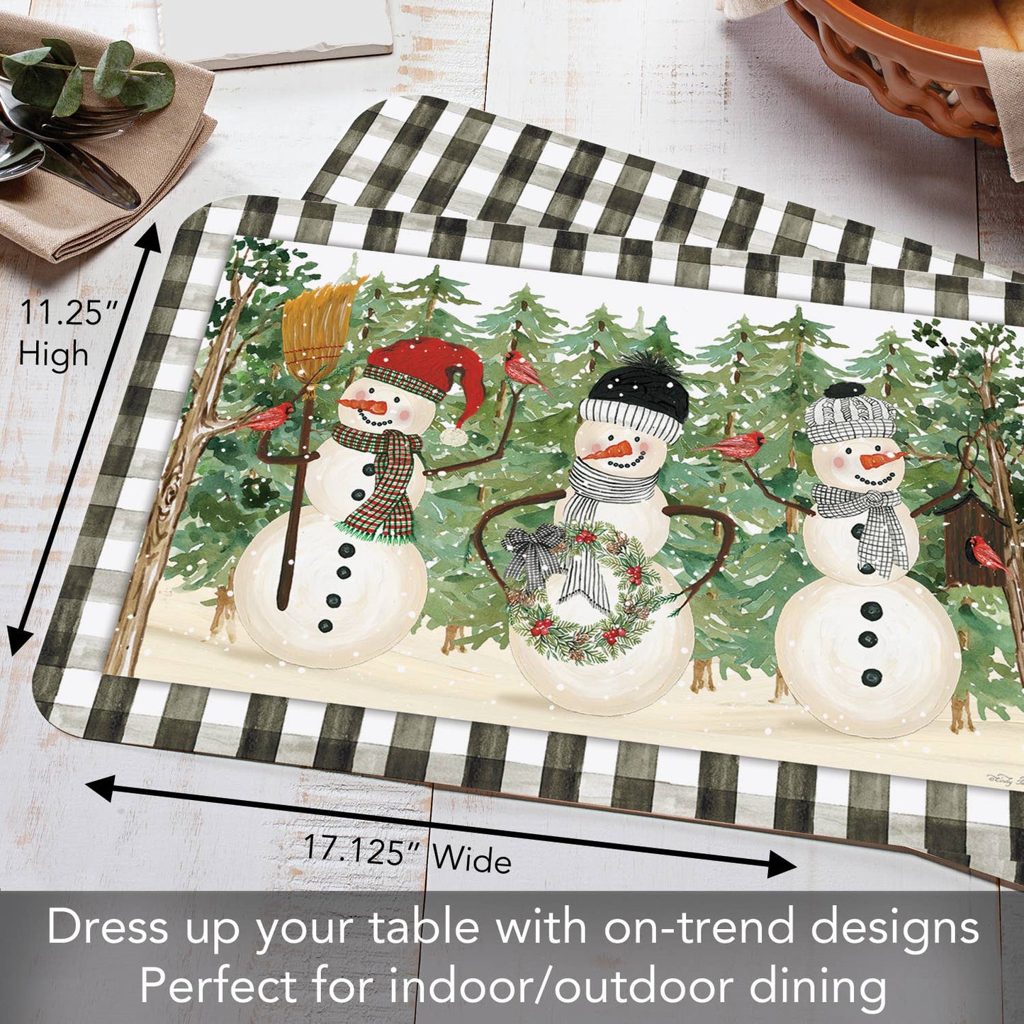 CounterArt/Highland Home/Thirstystone - Plaid Snowmen Reversible Rectangular Plastic Placemat