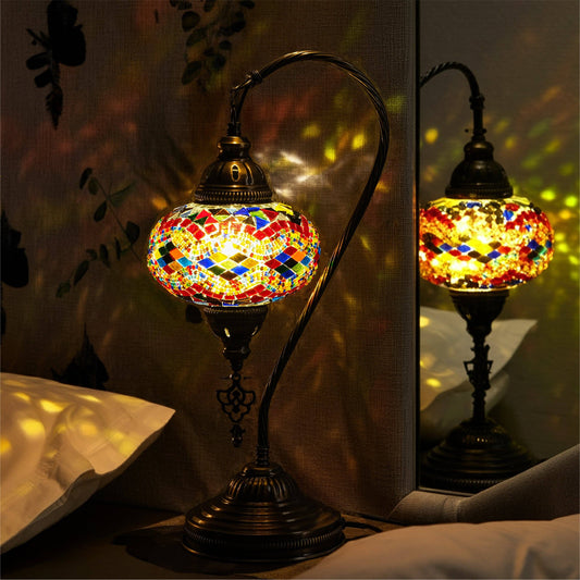 Mozaist LLC - Mozaist Handmade Turkish Mosaic Swan Table Lamp Rainbow