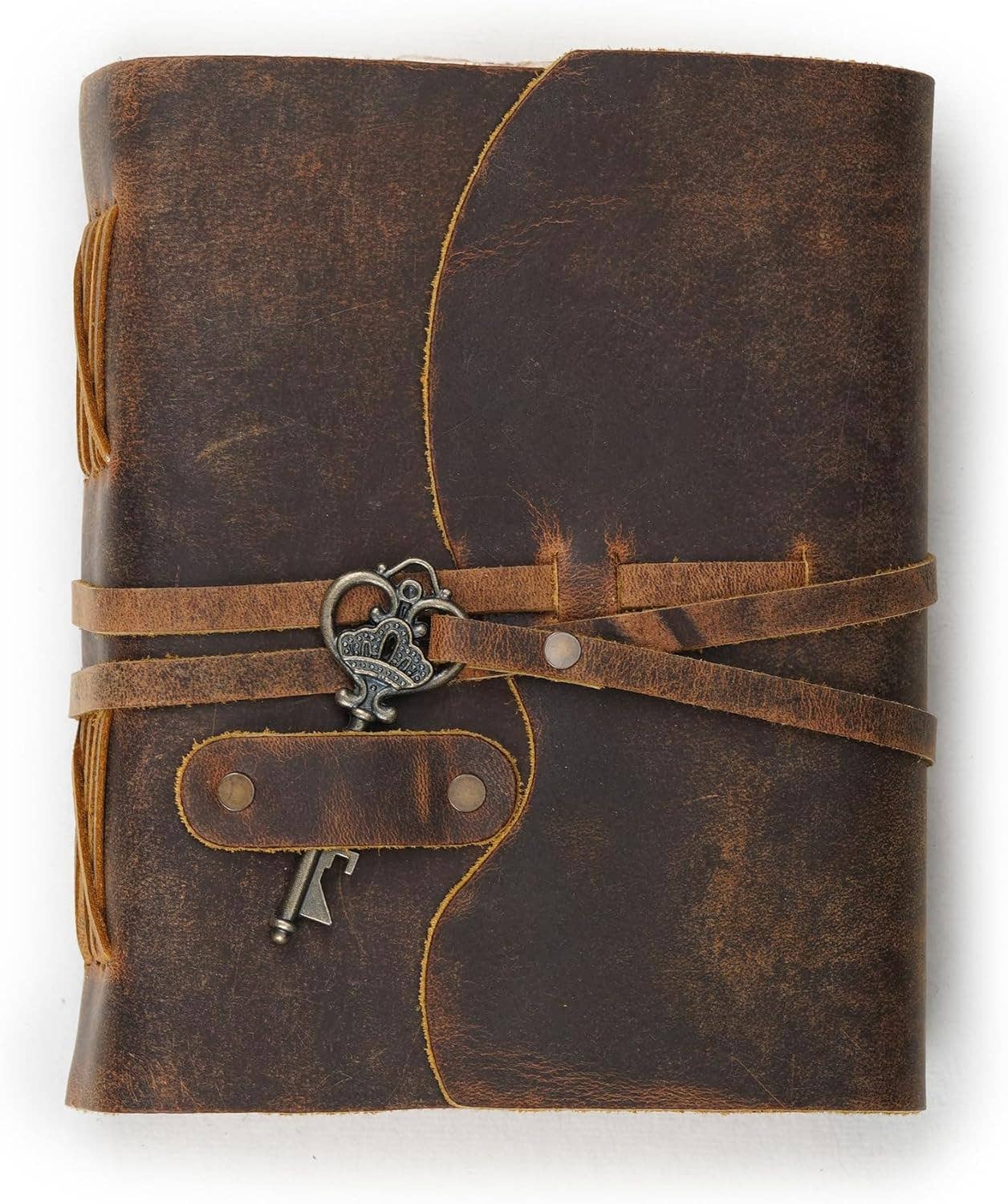 Tuzech Leather - Vintage Journal Retro Travel Diary an Exclusive Handmade Paper Notebook with Key Leather Bound Book Of Shadows Hocus Pocus for Man and Women: Brown / Unlined 7 x 5 Inches