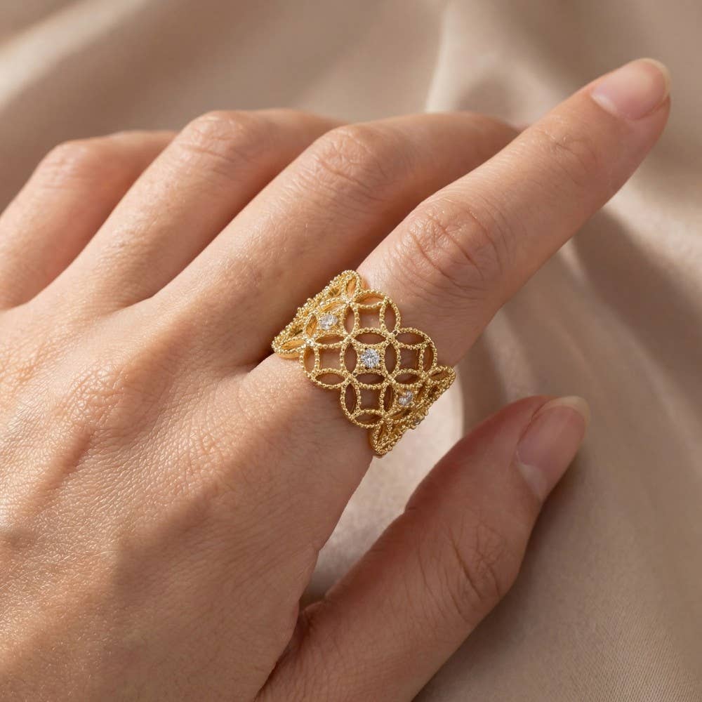 The Looks by Fame Accessories - Gold Dipped Cz Filigree Ring: G