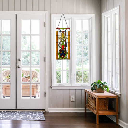 River of Goods - 24"H Fleur de Lis Pub Stained Glass Window Panel