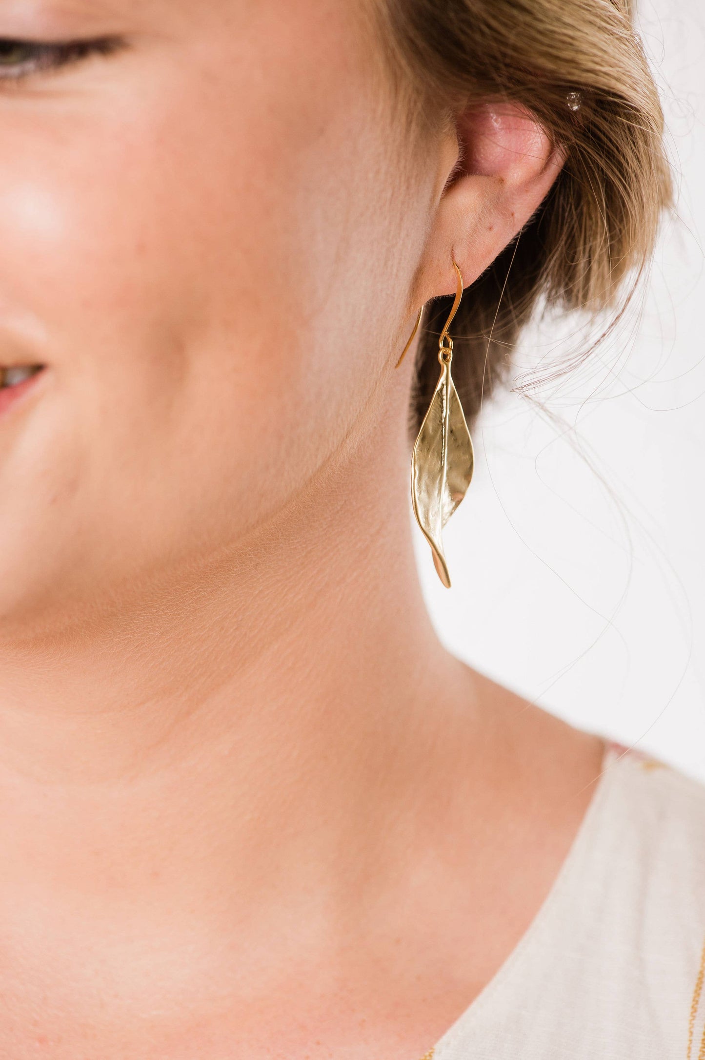 A Pocket of Posies - Long Curled Leaf Earrings: Matte Gold