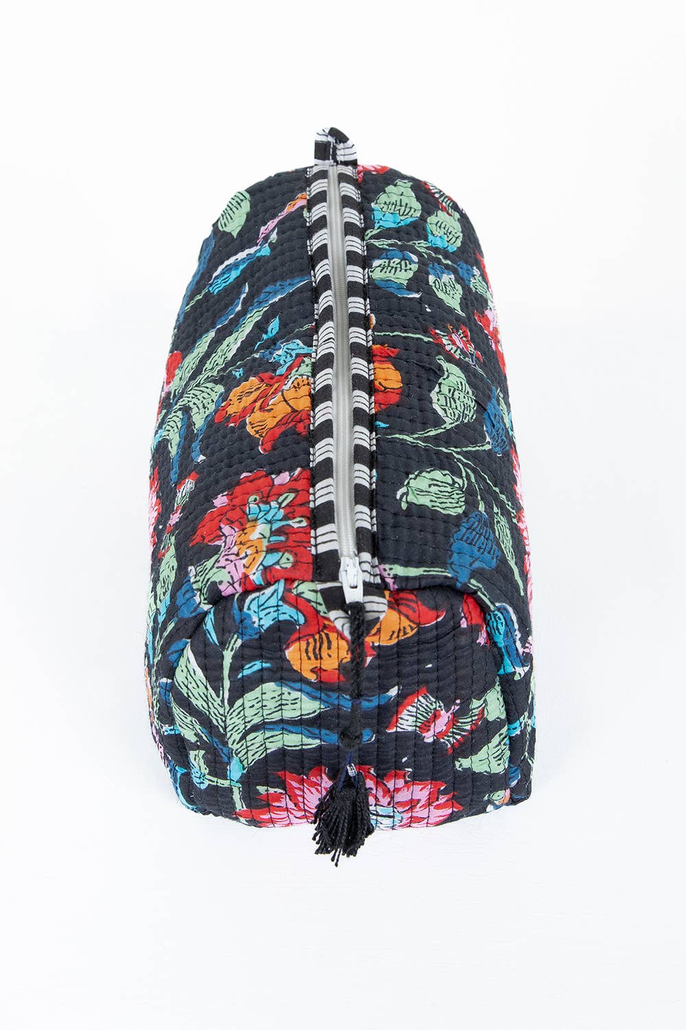 LA Soul - Black Floral print Quilted Cotton Toiletry Bag Set