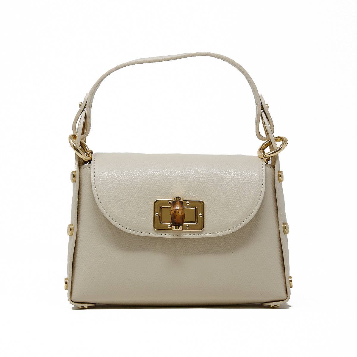 German Fuentes Handbags - GF1075 GENUINE ITALIAN LEATHER  BAMBOO CLASP, CROSSBODY BAG: PEWTER