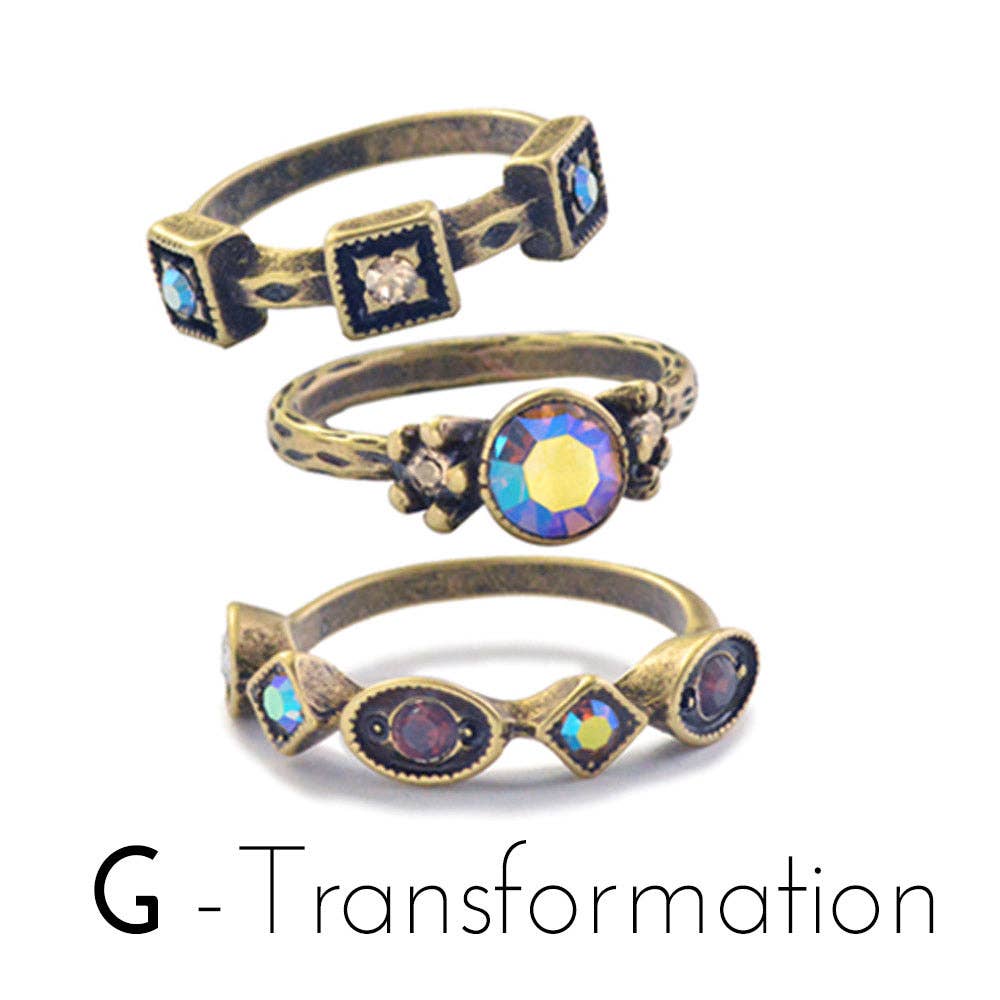 Sweet Romance Jewelry - Set of 3 Crystal Stack Rings R562: 6 / D - Energy