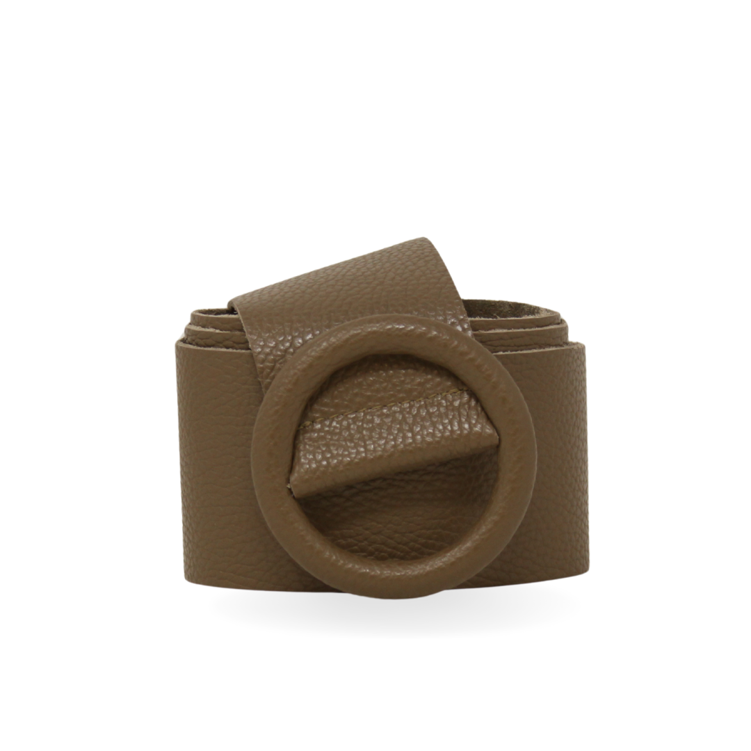 German Fuentes Handbags - CINT-06 CIRCULAR BUCKLE LEATHER BELT: Taupe