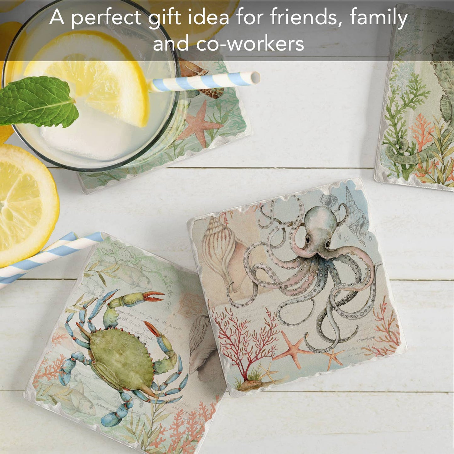 CounterArt/Highland Home/Thirstystone - Caribbean Seas Assorted Image Tumbled Tile Coaster 4 Pack