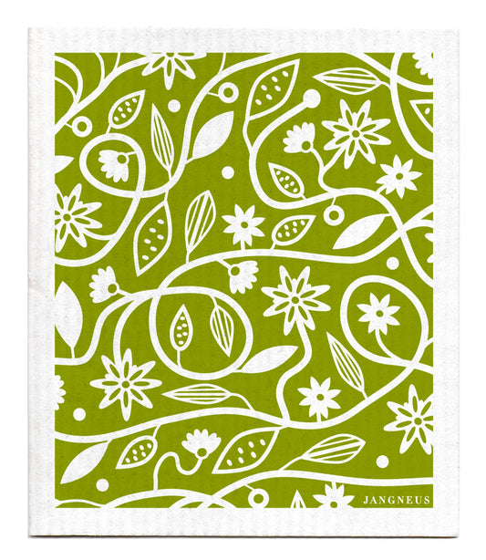 Jangneus - Swedish Dishcloth - Doodle Flower - Green