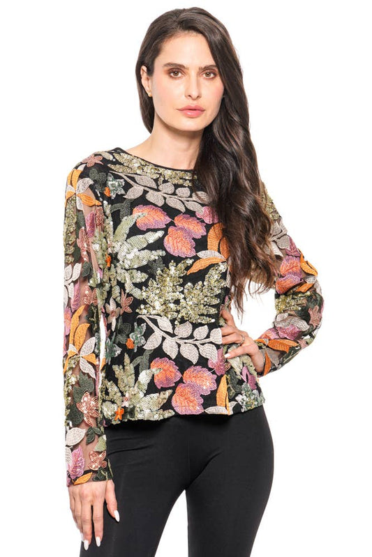 Adore - L3698-2 - Embroidered Sequin Mesh Top – Autumn Garden: M